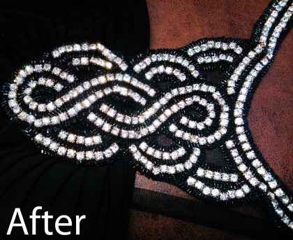 Rhinestones missing on evening dress