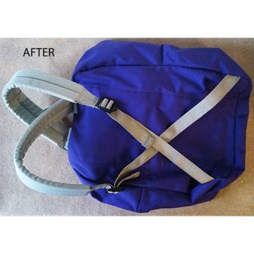 Backpack strap re-attached